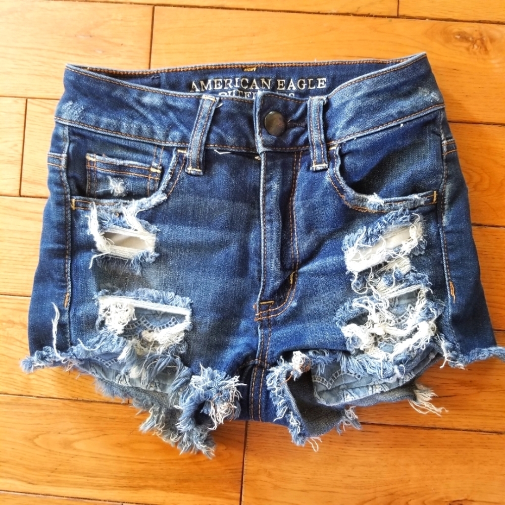 American Eagle Hi Rise Shorties Distressed